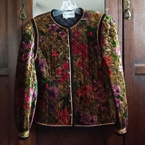 Vintage David Molho PARIS Velvet Floral Jewel Tone Jacket Quilt Button Blazer 42